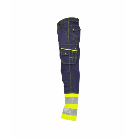 Pantalon de travail haute visibilité multipoches Cordura Marine/jaune fluo coupe longue – Dassy Phoenix