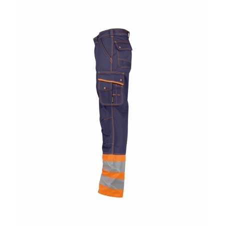 Pantalon de travail haute visibilité multipoches Cordura Marine/orange fluo coupe longue – Dassy Phoenix