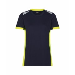 T-shirt de travail femme col rond avec détails réfléchissants Bleu nuit/jaune fluo – Dassy Tampico Women