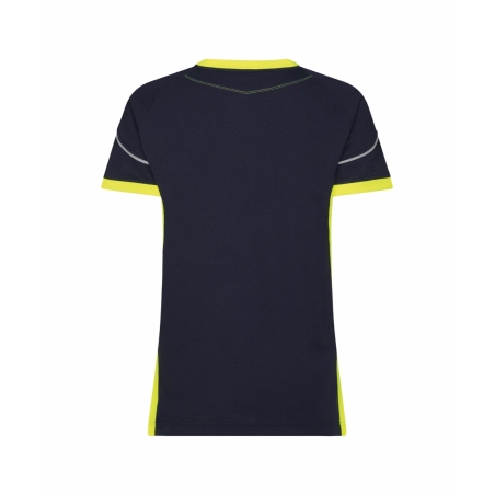 T-shirt de travail femme col rond avec détails réfléchissants Bleu nuit/jaune fluo – Dassy Tampico Women