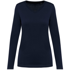 T-shirt Supima® col V manches longues femme Marine – Kariban Premium