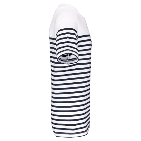 T-shirt marin col rond Bio Blanc Navy Stripes Kariban – vue 3