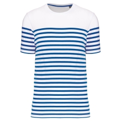T-shirt marin col rond Bio homme Blanc rayé bleu roi Kariban