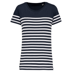 T-shirt marin rayé Bio col rond femme Marine Kariban