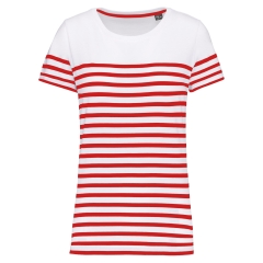 T-shirt marin col rond Bio femme Blanc rayures rouges Kariban