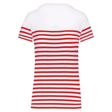 T-shirt marin col rond Bio femme Blanc rayures rouges Kariban – vue 2