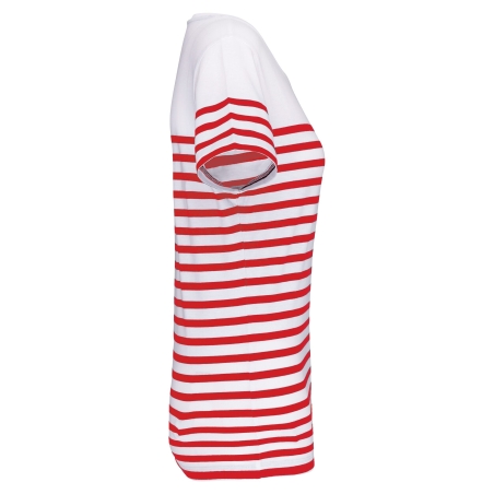 T-shirt marin col rond Bio femme Blanc rayures rouges Kariban – vue 3