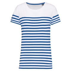T-shirt marin col rond Bio femme Blanc Rayé Kariban