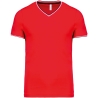 T-shirt maille piquée col V rouge rayures Kariban