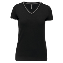 T-shirt maille piquée col V femme Noir Kariban