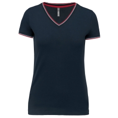 T-shirt maille piquée col V femme Marine / Rouge / Blanc – Kariban
