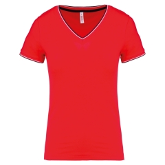 T-shirt maille piquée col V femme Rouge Kariban