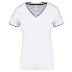 T-shirt maille piquée col V femme Blanc Kariban