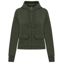 Sweat zippé capuche French Terry femme vert kaki Native Spirit