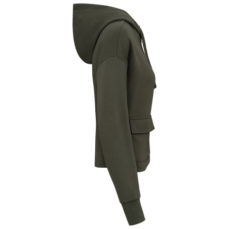 Sweat zippé capuche French Terry femme vert kaki Native Spirit – vue 3