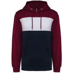 Sweat-shirt à capuche tricolore bordeaux unisexe Kariban