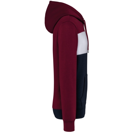 Sweat-shirt à capuche tricolore bordeaux unisexe Kariban – vue 3