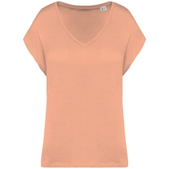 T-shirt loose col V femme Orange Native Spirit écoresponsable
