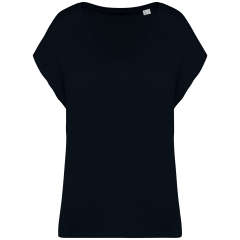 T-shirt loose col V écoresponsable femme Noir – Native Spirit