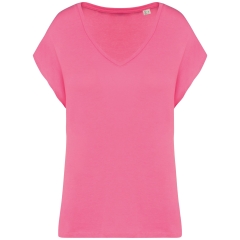 T-shirt loose col V écoresponsable femme Rose – Native Spirit