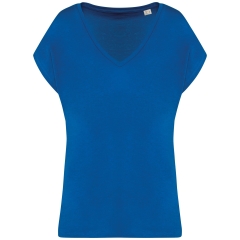 T-shirt loose col V écoresponsable femme Bleu Native Spirit