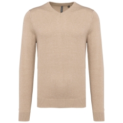 Pull col V homme Beige Heather Kariban – Corporate