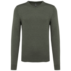 Pull col V homme Vert Green Marble Heather Kariban