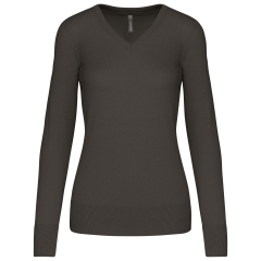 Pull col V femme gris chiné coupe cintrée – Kariban