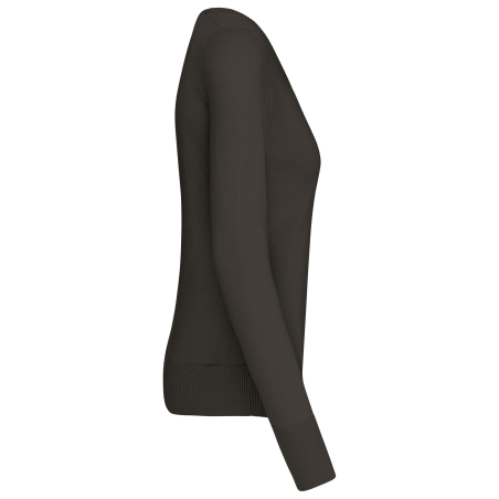 Pull col V femme gris chiné coupe cintrée – Kariban – vue 3