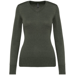 Pull col V femme Vert Marble Heather Kariban