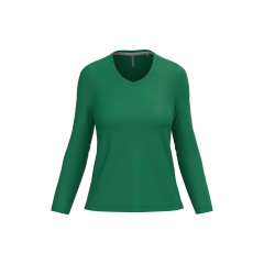 T-shirt col V manches longues femme Vert Kelly Green Kariban