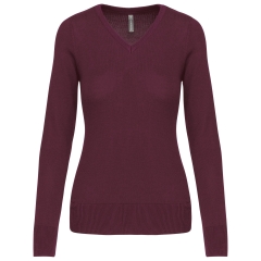 Pull col V femme bordeaux personnalisé – Kariban