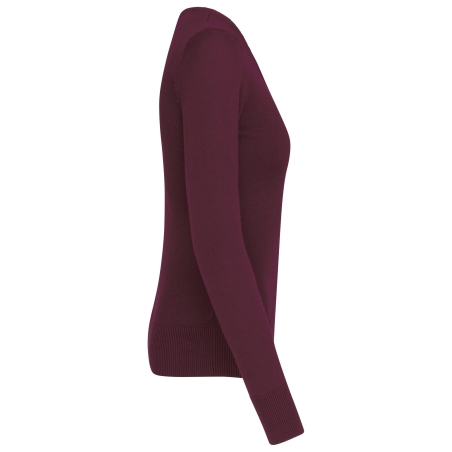 Pull col V femme bordeaux personnalisé – Kariban – vue 3