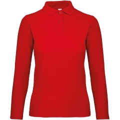 Polo Femme Manches Longues B&C ID.001 Rouge – 180 g/m²