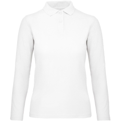 Polo femme manches longues B&C ID.001 Blanc