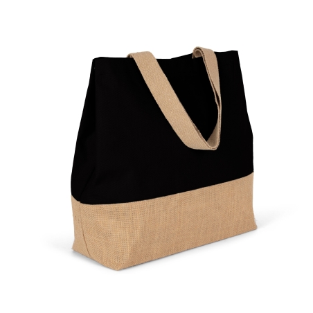 Sac shopping coton et jute Kimood – Noir / Naturel – vue 2