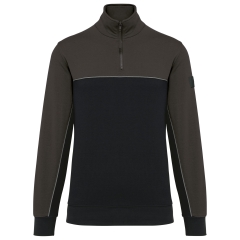 Sweat col 1/4 zip bicolore écoresponsable Noir WK. Designed To Work
