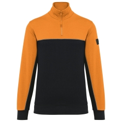 Sweat 1/4 zip bicolore écoresponsable Noir/Orange WK. Designed To Work