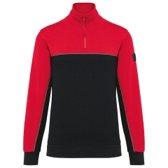 Sweat col 1/4 zip bicolore écoresponsable Noir/Rouge WK. Designed To Work