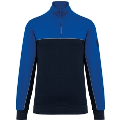 Sweat col 1/4 zip bicolore Marine écoresponsable WK. Designed To Work