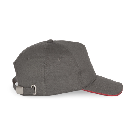 Casquette 5 panneaux sandwich contrasté Gris/Rouge K-up – vue 3