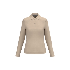 Polo manches longues femme Kariban beige – coton peigné 220 g/m²