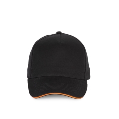 Casquette 5 panneaux coton Noir/Orange K-up – personnalisée