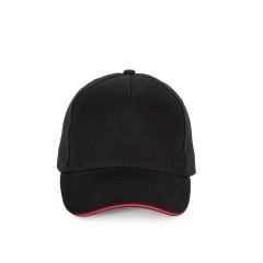 Casquette 5 panneaux Noir/Rouge K-up – Coton 260 g/m²