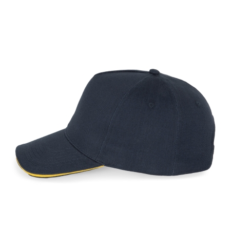 Casquette 5 panneaux Marine & Jaune K-up – Coton 260 g/m² – vue 3