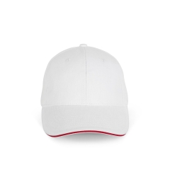 Casquette coton bio 6 panneaux sandwich contrasté Blanc/Rouge K-up