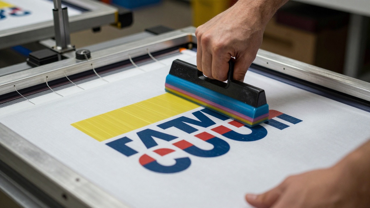 Sérigraphie : la racle étale l'encre sur l'écran